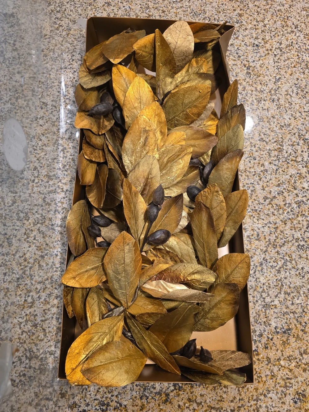 Crate&Barrel Metallic Gold Leaf Garland 6ft.